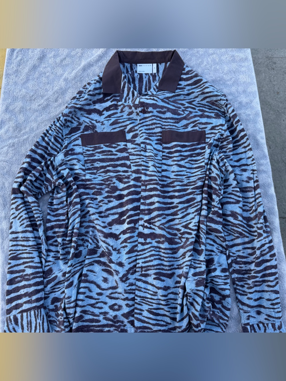 Blue and Black Zebra Print Button-Up Shirt